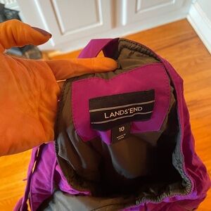 Land’s End ski bib; magenta (purple); size 10